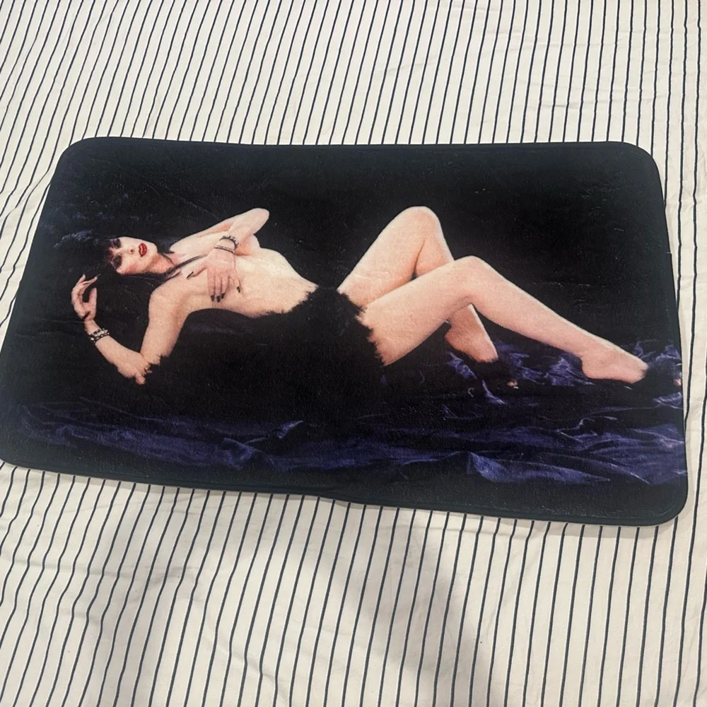 Vintage Elvira Pinup Graphic Bath Mat in Black and Purple